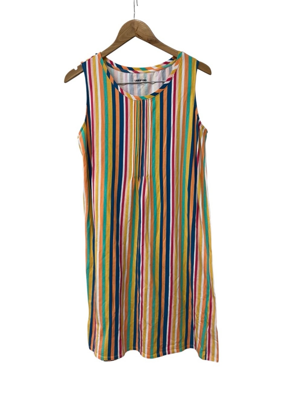 Lands' End Bright Multicolor Rainbow Vertical Stripe Sleeveless Shift Dress